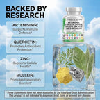 Clean Nutraceuticals Artemisinin Quercetin Zinc Mullein Quinine Supplement with Sea Moss Bromelain Ashwagandha Root Nettle Leaf Bladderwrack Burdock Root Monolaurin Colostrum Rutin