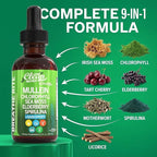 Mullein Drops for Lungs Liquid Chlorophyll Mullein Leaf Extract Supplement Elderberry Sea Moss Spirulina Chlorella Lobelia Marigold Licorice Marshmallow Lung Detox Cleanse Tincture Men Women 2 fl oz