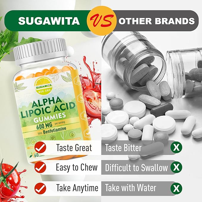 Alpha Lipoic Acid 600mg with Benfotiamine for Nerve Support, Antioxidant Support, ALA Supplement R Alpha Lipoic Acid Gummies - Vegan, Sugar-Free, 2 Packs, 120 Counts