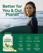 OmegaVia Vegan Omega 3 Supplement, Algae Omega 3 Fish Oil Alternative, 300mg Vegan DHA Fatty Acids, Plant Based, Planet and Ocean Friendly, IAOS 5 Star Tested, 60 Softgels