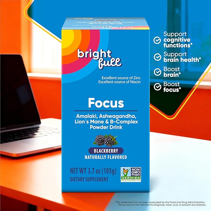 Supplement Focus Sugar Free Dietary Supplement Drink Mix with Ashwagandha, Lion’s Mane, B Vitamins B1 B2 B3 B5 B6 B12, for Cognitive Performance & Clarity BlackBerry, 21 Day Supply