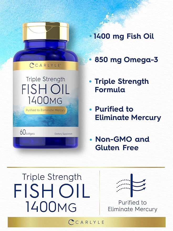 Carlyle Omega 3 Fish Oil 1400 mg | Triple Strength | 60 Softgels | High Potency with EPA & DHA | Non-GMO, Gluten Free Supplement