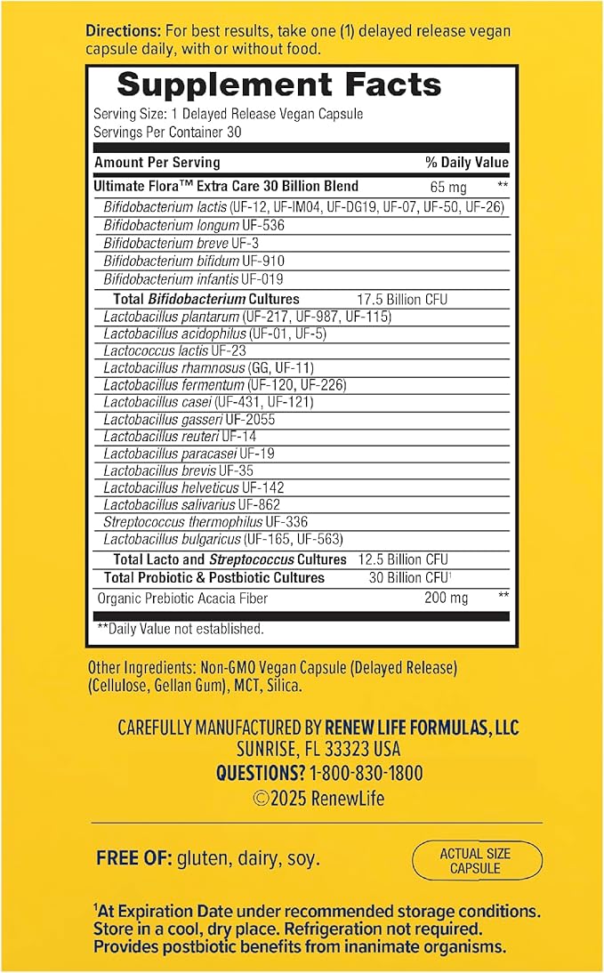 Renew Life Extra Care Go-Pack Probiotic Capsules, Daily Supplement Supports Immune, Digestive and Respiratory Health, L. Rhamnosus GG, Dairy, Soy and gluten-free, 30 Billion CFU, 30 Ct