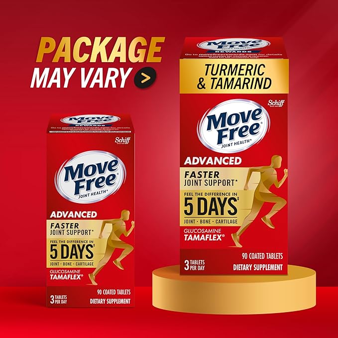 Move Free Advanced 5-Day Joint Support Supplement with Turmeric Curcumin & Tamarind (TamaFlex) Glucosamine, & Vitamin D3 for Joint Health, Bone Strength, Cartilage, and Knee Range of Motion. 90 Count