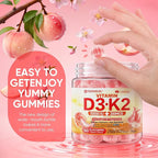 Vitamin D3 K2 Gummies 5000IU / 10,000 IU with 500mg Calcium + K2(MK-7) 200mcg, Magnesium, Vitamin C & Zinc, Extra Strength - Ultimate Absorbency for Bones, Muscles, Teeth, Vegan, 60 Count (Pack of 1)