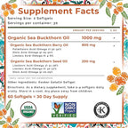 SeabuckWonders Organic Sea Buckthorn Oil Omega-7 Complete, 60 Softgels, 30 Day Supply, with Omega 3, 6 & 9, Supports Hair, Skin & Nails, Overall Health & Wellness