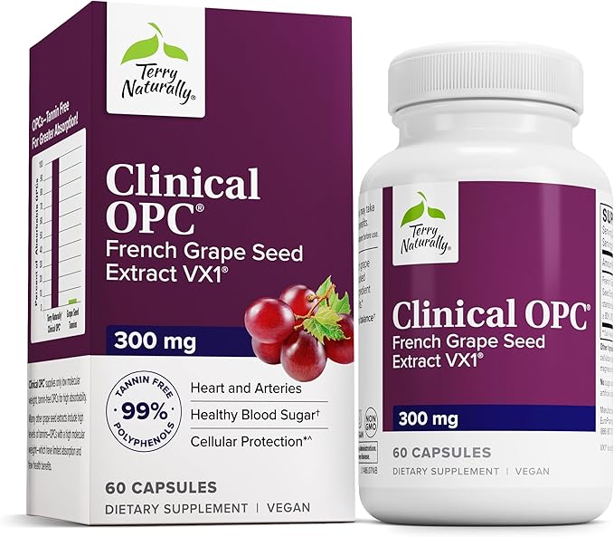 Terry Naturally Clinical OPC - Cardiovascular Health & Focus Support Supplement - Dietary Supplement with Grape Seed Extract & Sunflower Lecithin - Immune Support Supplement - 300 mg, 60 Softgels