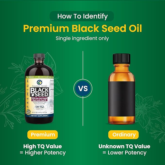 Amazing Herbs Premium Black Seed Oil - Cold Pressed Nigella Sativa Aids in Digestive Health, Immune Support, Brain Function, Joint Mobility, Gluten Free, Non GMO - 16 Fl Oz