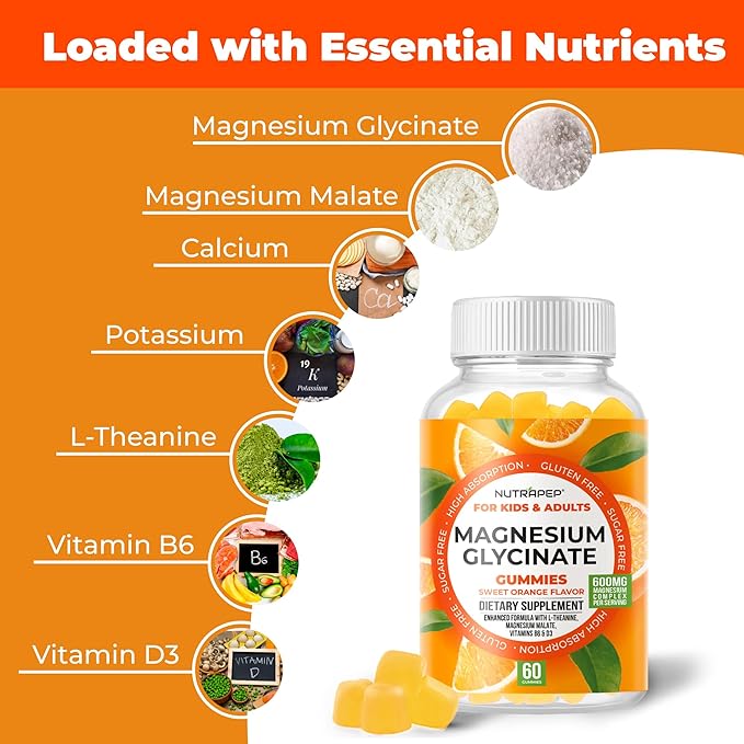 NutraPep Magnesium Glycinate Gummies for Kids & Adults Women & Men - Sugar Free Gluten Free Non-GMO Vegan Chewable Supplement