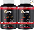 Qunol Ultra CoQ10 100mg, 3x Better Absorption, Patented Water and Fat Soluble Natural Supplement Form of Coenzyme Q10, Antioxidant for Heart Health, 240 Count Softgels