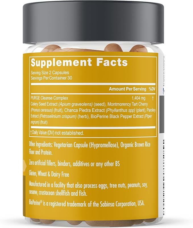 Eu Natural Purge Uric Acid Flush - Eat & Drink What You Want - Uric Acid Support for Joints & Mobility with Celery Seed, Tart Cherry & Chanca Piedra - 60 Vegetarian Capsules