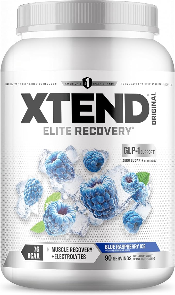 Xtend Original BCAA Powder, 7g BCAAs and 2.5g L-Glutamine for Muscle Recovery Hydration and Lean Muscle, Sugar Free Intra and Post Workout Drink with Electrolytes, Blue Raspberry Ice, 90 Servings