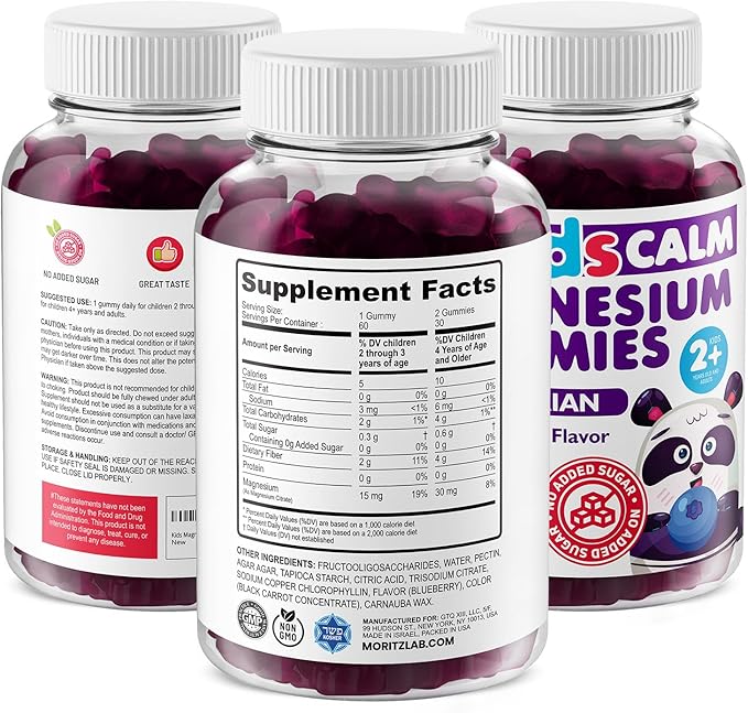 DR. MORITZ Sugar-Free Calm Magnesium Gummies for Kids and Adults - Non-GMO Magnesium Citrate Gummies - Blueberry Flavor - 1-Pack (60 Count)