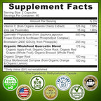 Quercetin with Bromelain Vitamin C and Zinc Enriched with Organic Whole Foods - 1215mg per Serving - Quercetin Phytosome 500mg Capsules with Ginger and Flavonoids for Immune Support - 180 count