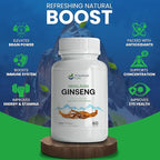 Panax Ginseng Supplement 1000mg - 60 Vegan Capsules - Korean Red Ginseng Extract Root Powder Pills for Men and Women - for Natural Energy, Focus, Immune Support, Vitality & Stamina