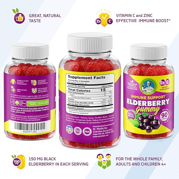 DR. MORITZ Elderberry Gummies for Kids and Toddlers (Elderberry Gummies (Kids & Adults) - 90 Count)