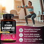 Vitamin B Complex for Men & Women - Made in USA - B-Complex: B1, B2, B3, B5, B6, B7, B8, B9, B12 with Vitamin C, Choline, Inositol - Energy, Brain & Heart Support Supplement - 60 Vegan Capsules