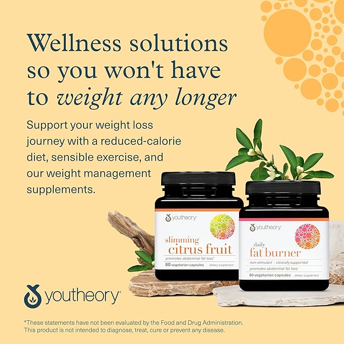Youtheory Slimming Citrus Fruit - Vegan Health Supplement with Chromium - Supports Overall Wellness* - Dairy, Soy & Gluten Free - 60 Vegetarian Capsules (Pack of 2)