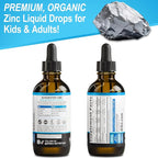 Zinc Supplements Liquid Drops Organic - Pure Organic Ionic Liquid Zinc Supplement Drops for Kids, Adults, Women & Men - Vegan, Skin Immune Support Supplements for Toddler Kids, Adults, Women, Men 4 Oz