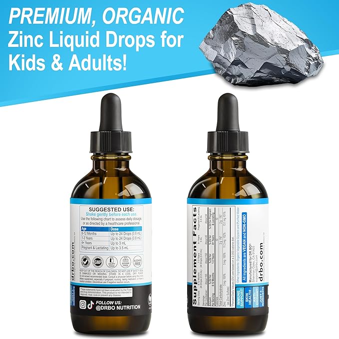 Zinc Supplements Liquid Drops Organic - Pure Organic Ionic Liquid Zinc Supplement Drops for Kids, Adults, Women & Men - Vegan, Skin Immune Support Supplements for Toddler Kids, Adults, Women, Men 4 Oz