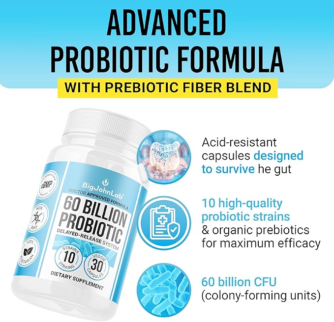 BIGJOHNLAB® - Probiotics for Boost Weight Management - 6 Probiotic Strains - Prebiotics - Key Ingredient Cayenne & Green Tea - Supports Gut Health - Weight Management for Women & Men - 30 CT