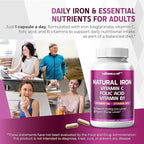 Organic Iron High Potency with Vitamin C, Folic Acid - High-Absorption Formula Vitamin B1, Vitamin B6, Vitamin B12 - Support Blood Building - 150 Count