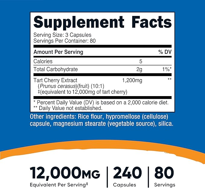 Nutricost Tart Cherry Extract 240 Capsules for 80 Servings Per Bottle - Vegan, GMO-Free, Gluten-Free