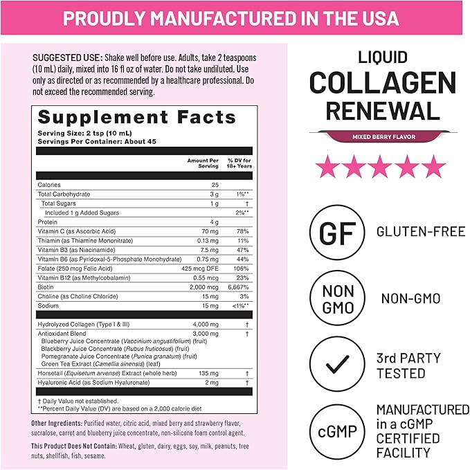 NatureWise Hydrolyzed Liquid Collagen for Women & Men 4000mg - Multi Collagen Peptides + Biotin + Vitamin C + Vitamin B Complex & Hyaluronic Acid - Mixed Berry - 15.22 fl oz[45 Day Supply]
