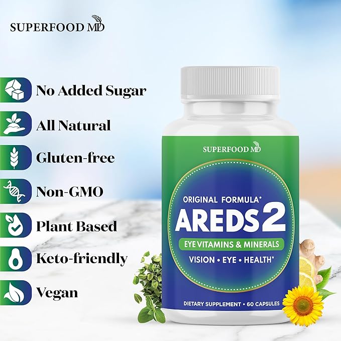 Superfood MD AREDS 2 Eye Vitamin & Mineral Supplement, Contains Lutein, Vitamin C and E, Zeaxanthin, Zinc with Added Copper - 180 Count