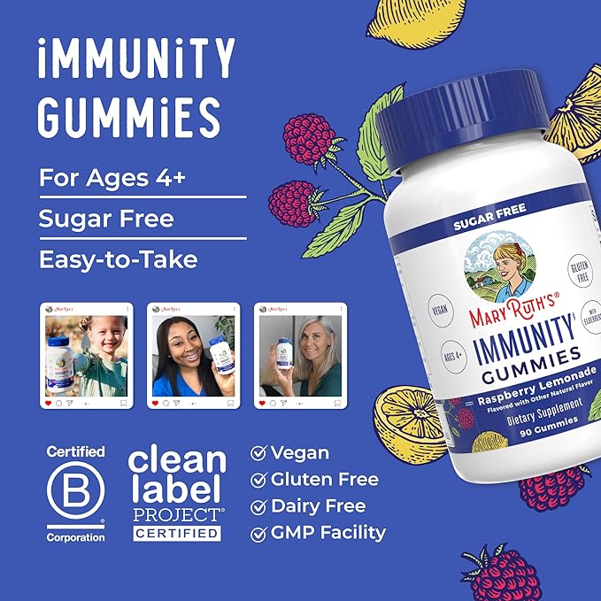 MARYRUTH'S Sugar Free Immunity Gummies | Powerful Blend | Elderberry Vitamin C & Zinc | Vitamin D3 & Echinacea | Immune Support Supplement | Gummies for Kids & Adults | Vegan | Non GMO | 90ct