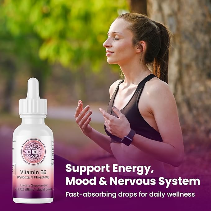 P5P Vitamin B6 Liquid Drops (Pyridoxal 5 Phosphate) – Active Form B6 Supplement – 60 Servings (2 Month Supply) – 2 Fl Oz (58mL) – Solrients