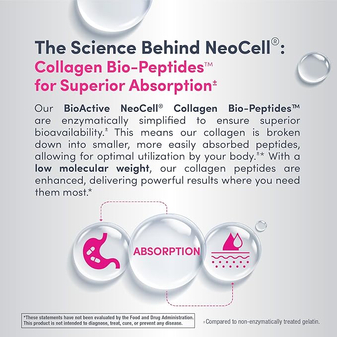 NeoCell Collagen Peptides Pills | 180 Tablets | with Vitamin C and Biotin | Grass Fed Bovine | Hair, Skin, & Nails | for Women and Men