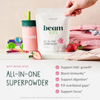Beam Kids Multivitamin Powder – Kids Vitamins with Greens, Probiotic & Prebiotic, Immune Support for Children & Toddlers, No Artificial Sweeteners, for Picky Eaters, 20 Servings, Strawberry Flavor