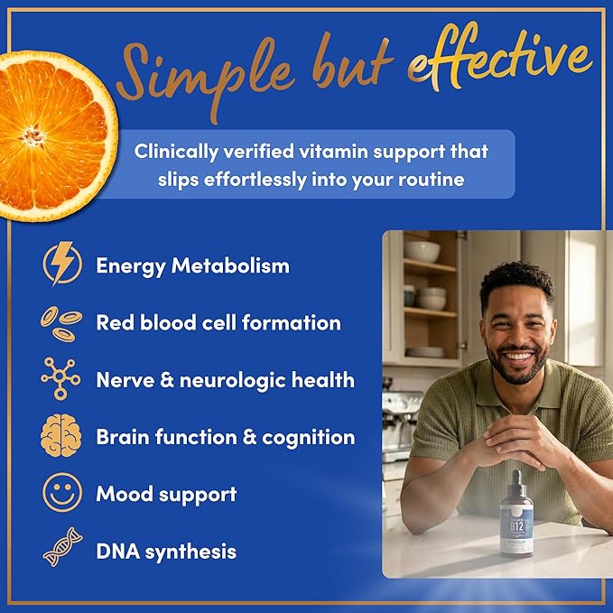 Vegan Vitamin B12 Liquid - Max Strength Methylcobalamin B12 Sublingual 5000 mcg - Fast Absorbing Supplement for Mood, Memory and Energy Support - Non-GMO, Gluten-Free, Citrus Flavor B 12 Drops, 2oz