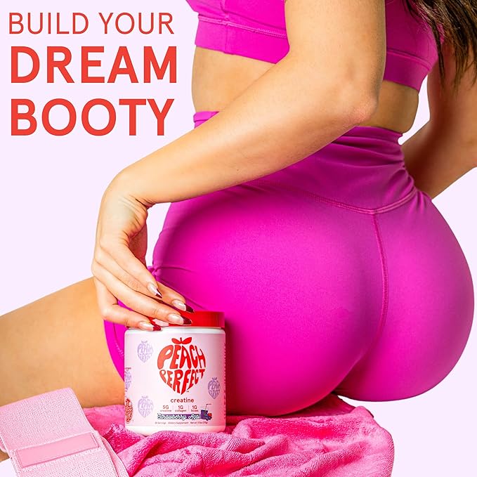 Peach Perfect Creatine for Women – Micronized Creatine Monohydrate Powder with BCAA & Collagen for Glute Strength Support, Boost Energy, Focus, Strength, and Endurance – Strawberry Acai, 30 Servings