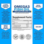 Triple Strength Omega 3 Fish Oil 3000mg - High Potency Omega 3 Supplement for Women and Men, Burpless Lemon Flavor Fish Oil - 2250mg Essential Fatty Acids with DHA & EPA, Wild Caught, 90 Softgels
