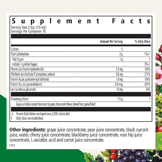 Floradix Floravital Liquid Iron & Vitamin Formula - Liquid Iron Supplement with C & B Vitamins & Herbs for Energy Support - Vegan, Gluten-Free, Yeast-Free & Non-GMO - 23.7 Fl Oz