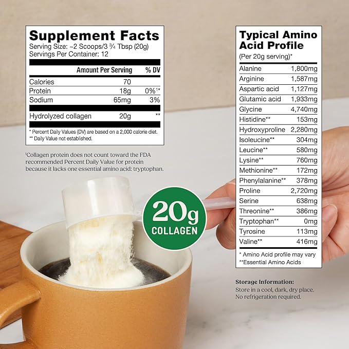 Bulletproof Unflavored Collagen Peptides Powder, 20g Grass-Fed Collagen Protein and Amino Acids for Skin, Bones and Joints, 8.5 Ounces