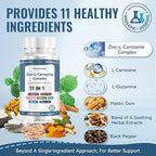 Zinc L Carnosine Complex 85mg, 11-in-1 Digestive & Gut Health Support, with Soothing Blend, L-Glutamine & Mastic Gum, 200 Capsules, Non-GMO, Vegan