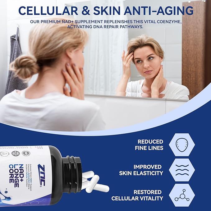 ZNC®10-in-1 NAD+ Supplement with Liposomal NAD, Urolithin A & Resveratrol for Energy & Cellular Repair - 60 Vegan Capsules
