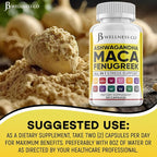 Ashwagandha Maca Root Fenugreek Supplement with Tongkat Ali Ginseng - Assists with Mood & Thyroid Health - Made in USA - 120 Count