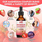 2 Pack Magnesium Glycinate Liquid Drops, 1500mg Magnesium Liquid Supplement with Vitamin B6, D3, L - Theanine, Omega3,Support Night, Muscle, Bone, Mood, Strawberry Flavor - 4 Fl Oz (120ml) Bottle