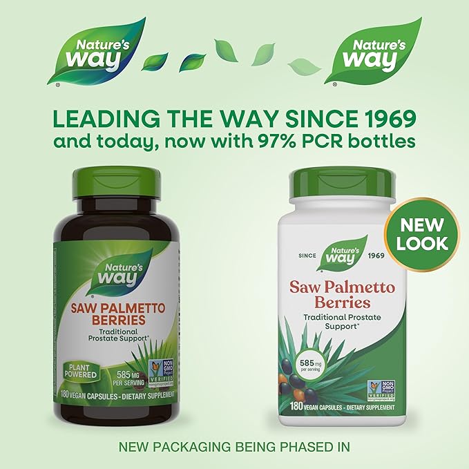 Nature's Way Saw Palmetto Berries,Traditional Prostate Support*,585 mg per Serving,Non-GMO Project Verified,Vegan,180 Capsules,(Pack of 2)