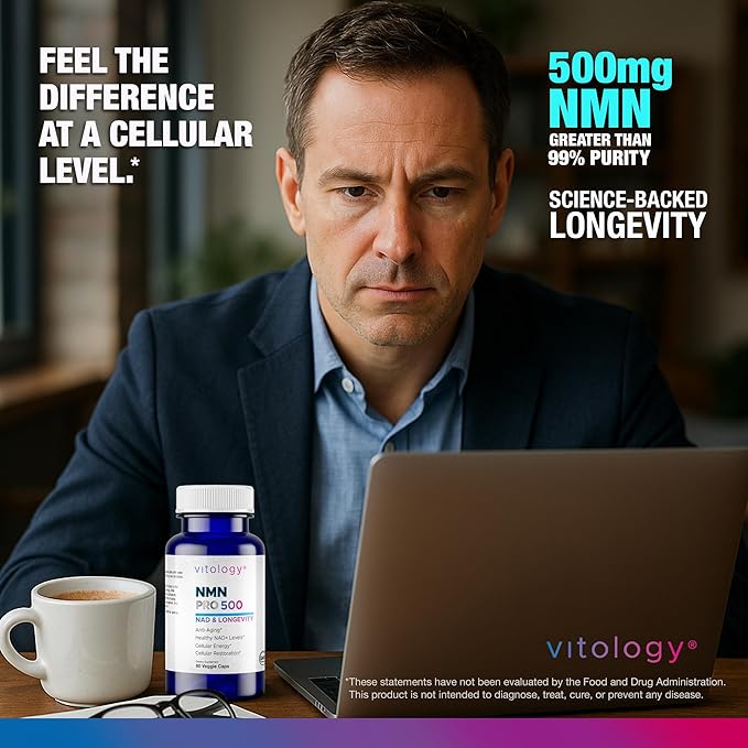 NMN-PRO 500mg – Pure NMN Supplement 99%+ High Purity Nicotinamide Mononucleotide – Supports NAD+ Levels, Cellular Energy, Healthy Aging, DNA Repair & Longevity – 60 Capsules