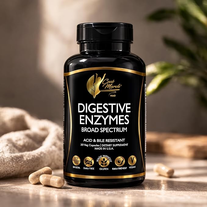 Cocó March N.M.D Digestive Enzymes – Broad Spectrum 18 Enzyme Blend, 600mg Proprietary Blend for Digestive Health, Gas & Bloating Support for Women & Men, Vegan, Dairy Free, 30 Veg Capsules