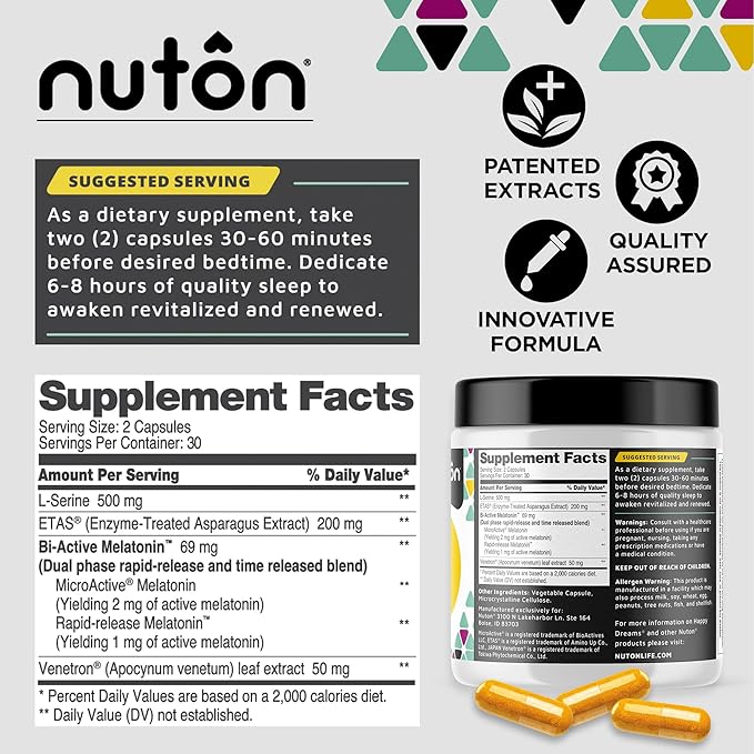 Nuton Day & Night Bundle-Happy Cells NMN Supplement with Bioperine for Morning Energy & Cognitive Support + Happy Dreams Natural Sleep Aid with Melatonin, ETAS, L-Serine, Venetron for Celular Repair