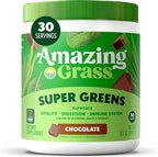 Amazing Grass Greens Superfood Powder: Greens Powder with Digestive Enzymes & Probiotics, Organic Spirulina, Chlorella, and Beet Root Powder, Chocolate, 30 Servings