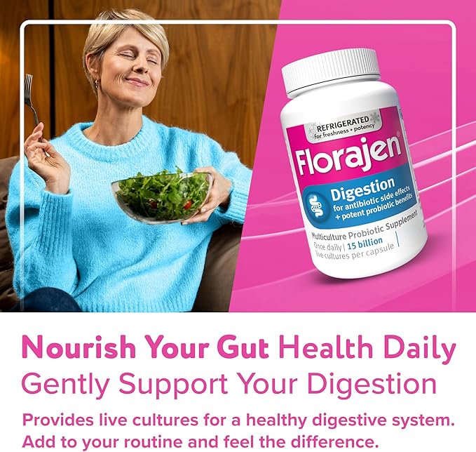 Florajen Digestion Probiotics, Gut Health Supplement with Constipation and Bloating Relief for Adults, 30 Count (Refrigerated)