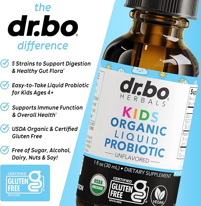 Kids Probiotic Liquid Drops Organic - Organic Probiotics for Kids Probiotics Age 4+, Digestive Health, Immune Support, Flora Gut Health Supplements - Vegan Kid Liquid Probiotic Drops, Non-GMO 1 Fl Oz
