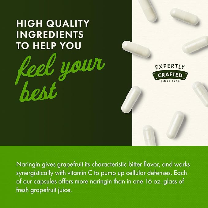 Swanson Naringin Citrus Bioflavonoid Antioxidant Supplement for Adults Seeking Enhanced Vitamin C Benefits - 500 mg (60 Capsules, 2 Pack)